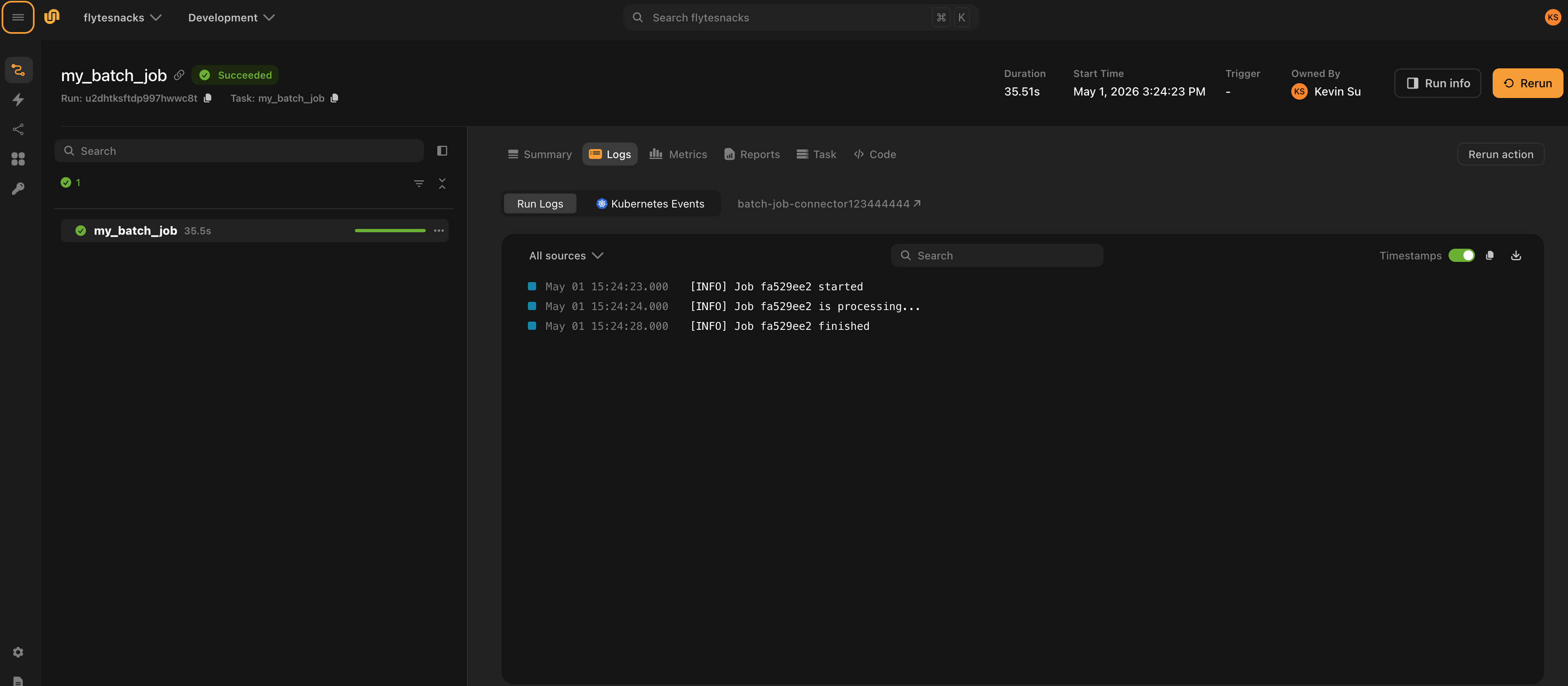 Connector logs shown in the UI Logs tab